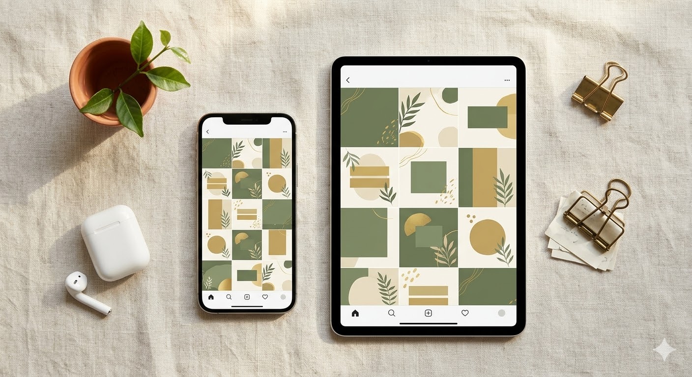 Social Media Kit — Smartphone und Tablet mit Template-Designs